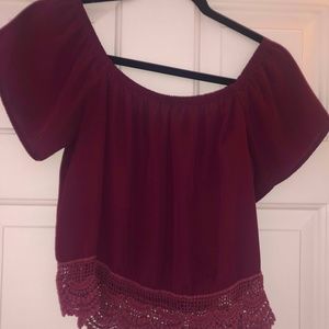Burgundy off the shoulder blouse